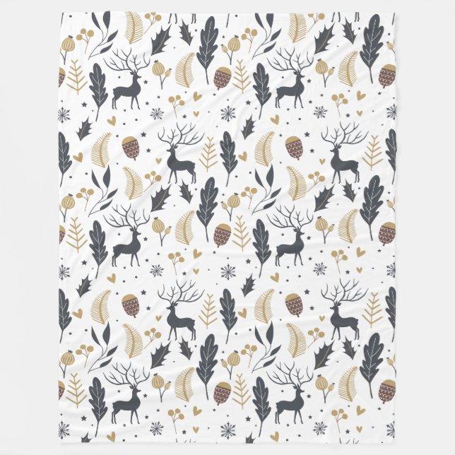 Xmas Deer and Blätter Joyful Greetings Collection Fleecedecke (Vorderseite)