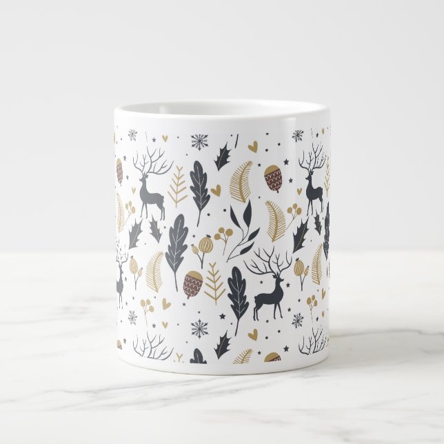 Xmas Deer and Blätter Joyful Greetings Collection Jumbo-Tasse (Vorderseite)