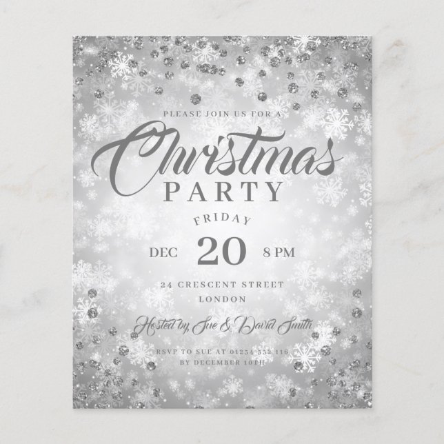 Xmas Dinner Party Silver Winter Diamonds Glitzer Flyer (Vorne)