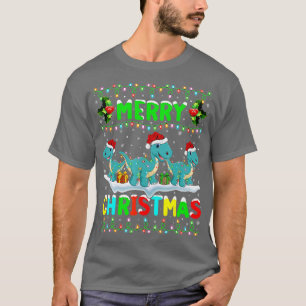 Xmas Dinosaur Lighting Santa Merry Weihnachtsbront T-Shirt