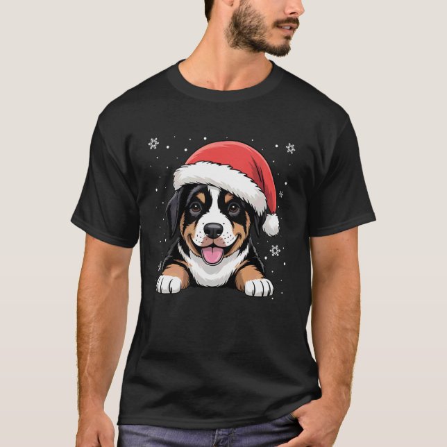 Xmas Doberman Dog Wearing Santa Hat Pet Animal Lov T-Shirt (Vorderseite)