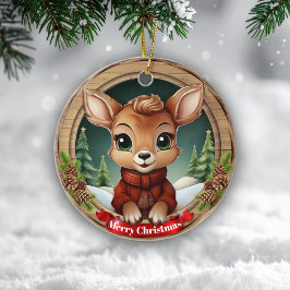 Xmas Doe Festive Holiday Wooden Rustic Pine 🦌🎄 Keramik Ornament
