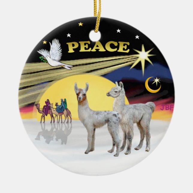 Xmas Dove - 2 Baby Llamas Keramik Ornament (Vorne)