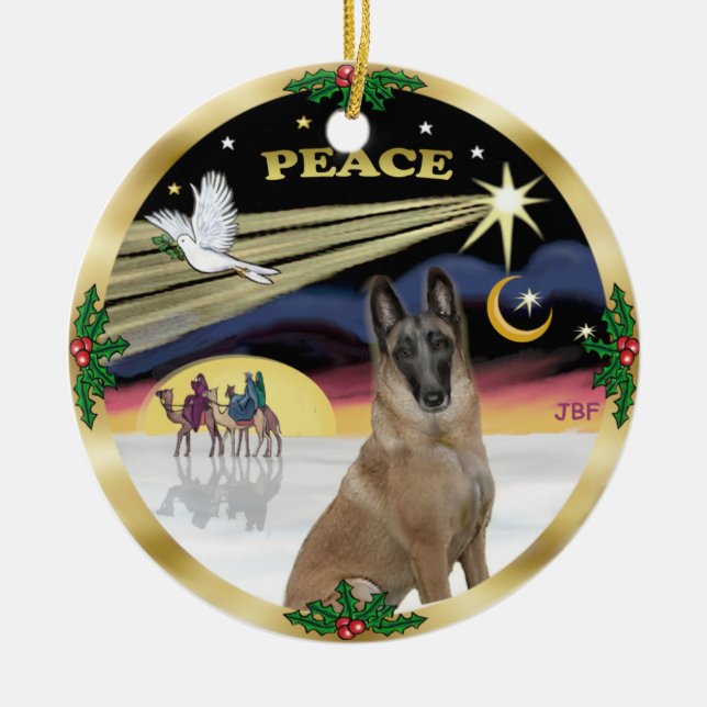 Xmas Dove - Belgische Malinois Keramikornament (Vorne)