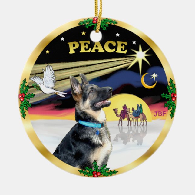 Xmas Dove (Peace) - German Shepherd # Keramikornament (Vorne)