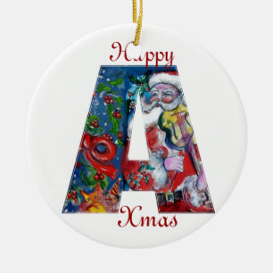 XMAS EIN SCHREIBEN /SANTA CLAUS MIT VIOLIN MONOGRA KERAMIK ORNAMENT