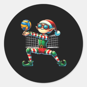 Xmas Elf Volleyball Liebhaber Jungen Mädchen Kinde Runder Aufkleber