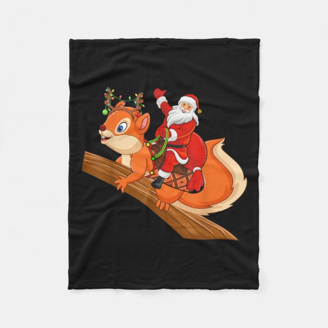 Xmas Family Matching Funny Santa Riding Squirrel C Fleecedecke (Vorderseite)