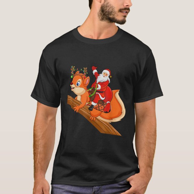 Xmas Family Matching Funny Santa Riding Squirrel C T-Shirt (Vorderseite)