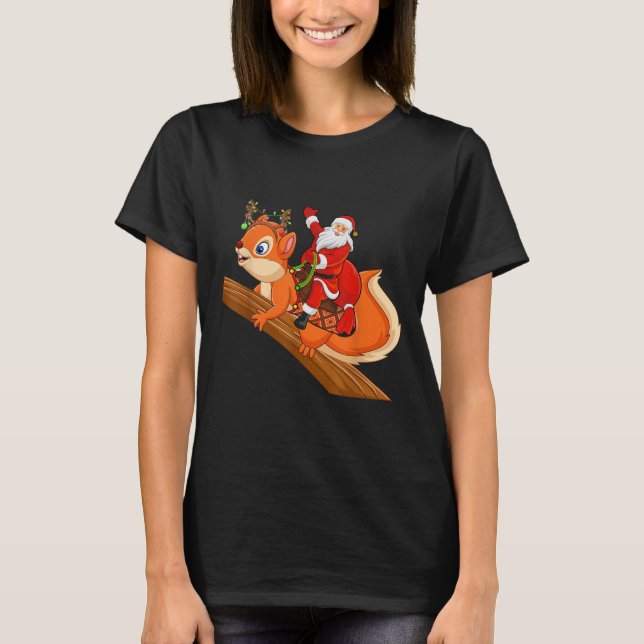 Xmas Family Matching Funny Santa Riding Squirrel C T-Shirt (Vorderseite)