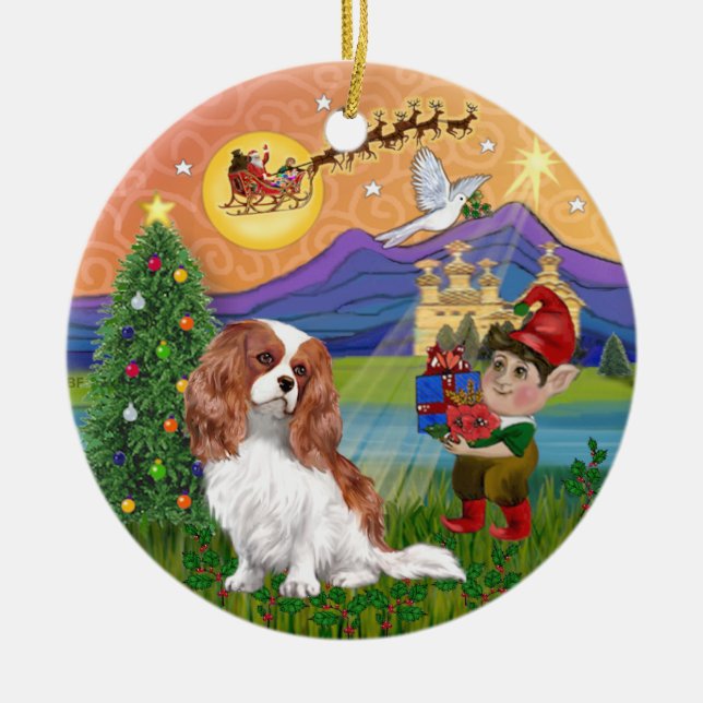 Xmas Fantasy-Blenhe Cavalier King Charles Spaniel Keramikornament (Vorne)