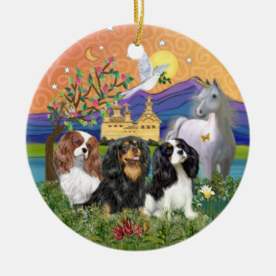 Xmas Fantasy-Drei Cavalier King Charles Spaniels Keramik Ornament