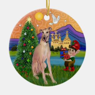 Xmas Fantasy - Fawn Greyhound (Sitzung) Keramikornament