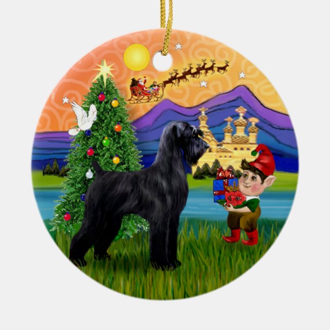 Xmas Fantasy - Riesenschwarzer Schnauzer Keramik Ornament (Vorne)