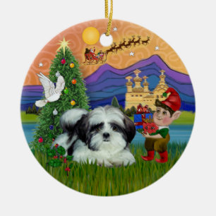 Xmas Fantasy - Shih Tzu (schwarz-weiß) Keramikornament