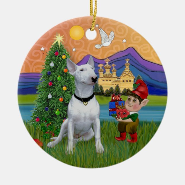 Xmas Fantasy - White Bull Terrier (P) Keramikornament (Vorne)