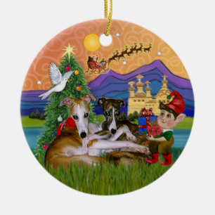 Xmas Fantasy - Zwei Whippets Keramikornament
