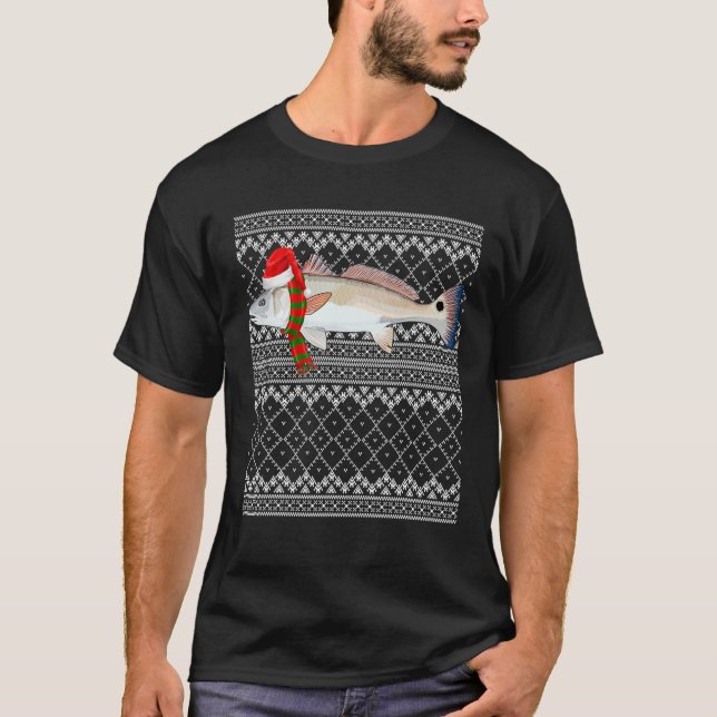 Xmas Fisch Weihnachtsmannmütze Rotbarsch T-Shirt (Vorderseite)