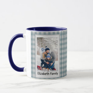 Xmas Forest Green Kariert Rustikales Foto Blau Tasse