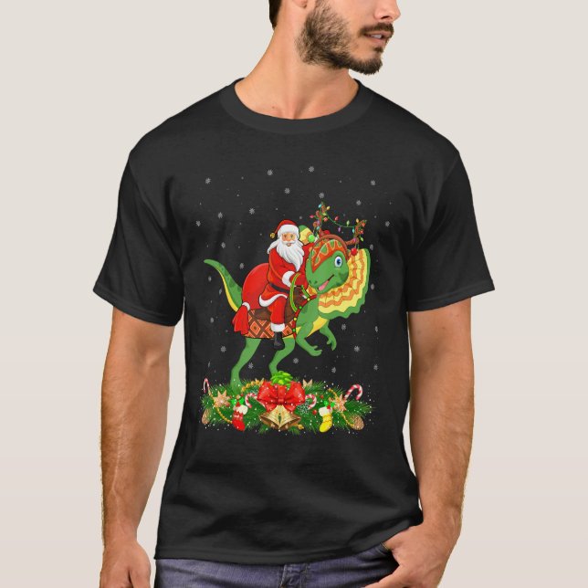 Xmas Funny Santa Riding Dilophosaurus Dinosaur Chr T-Shirt (Vorderseite)