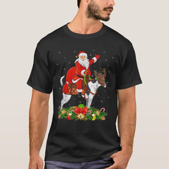 Xmas Funny Santa Riding Jack Russell Terrier Dog C T-Shirt (Vorderseite)