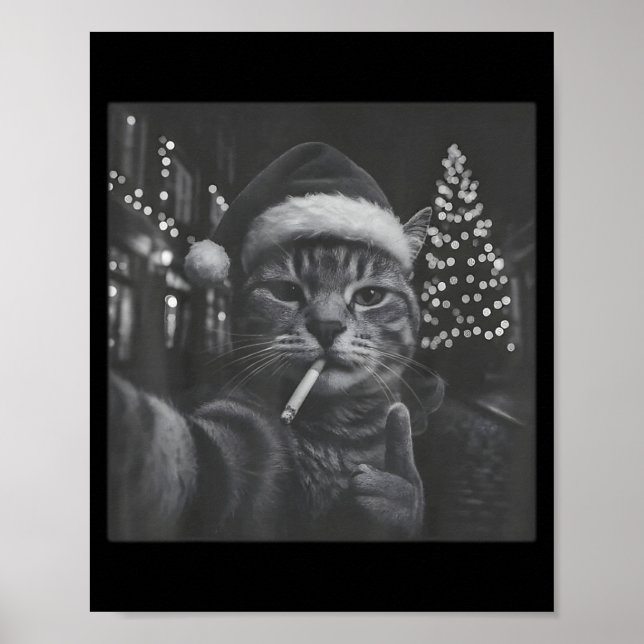 Xmas Funny Smoking Cat Cigarette Kitty Gen Z Meme  Poster (Vorne)