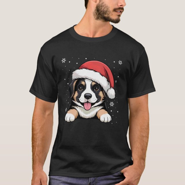 Xmas German Shepherd Dog Wearing Santa Hat Pet Ani T-Shirt (Vorderseite)