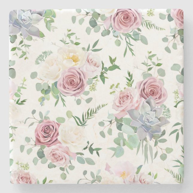 Xmas Geschenk Creamy White Antique Rose Steinuntersetzer (Vorderseite)