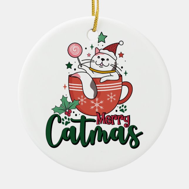Xmas Geschenk frohe Niedliche Catmas Keramik Ornament (Vorne)