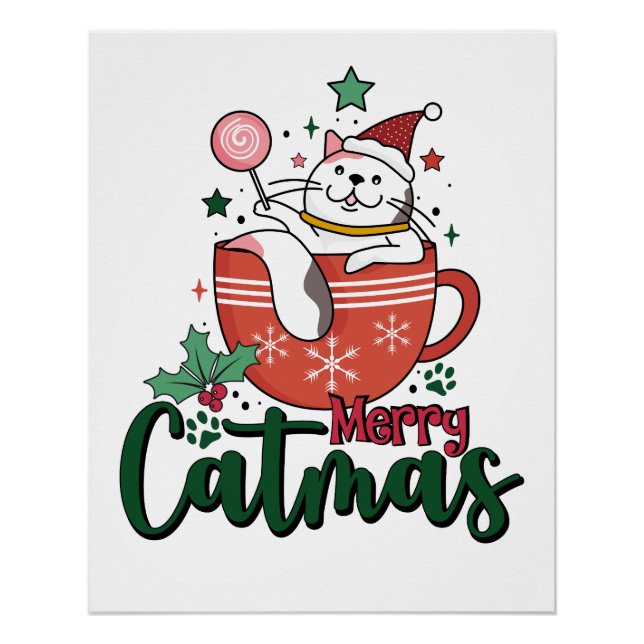 Xmas Geschenk frohe Niedliche Catmas Poster (Vorderseite)