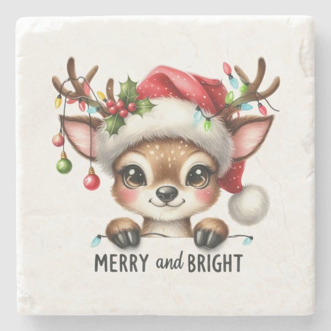 Xmas Geschenk Merry & Bright Steinuntersetzer (Vorderseite)