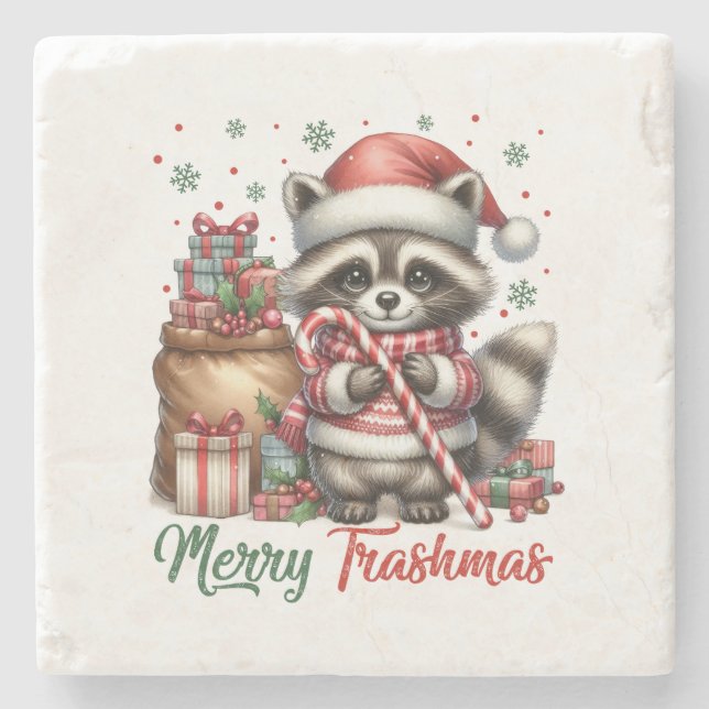 Xmas Geschenk Merry Trashmas Steinuntersetzer (Vorderseite)