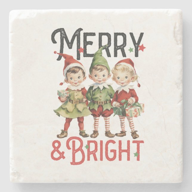 Xmas Geschenk Merry und Bright Steinuntersetzer (Vorderseite)