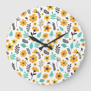 Xmas Geschenk Niedliche Hand gezeichnet Blumenfarb Große Wanduhr