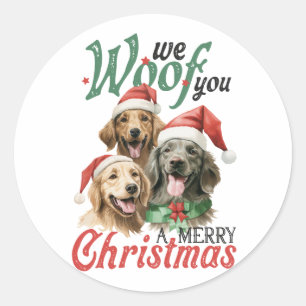 Xmas Geschenk Woof frohe Weihnachten Runder Aufkleber