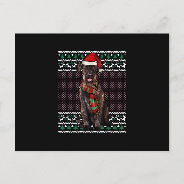 Xmas Giant Schnauzer Dog Weihnachtsmannmütze Ugly  Ankündigungspostkarte (Vorderseite)