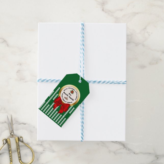 XMAS GIFT BAG green & red numbers editable Geschenkanhänger (Mit Garn)