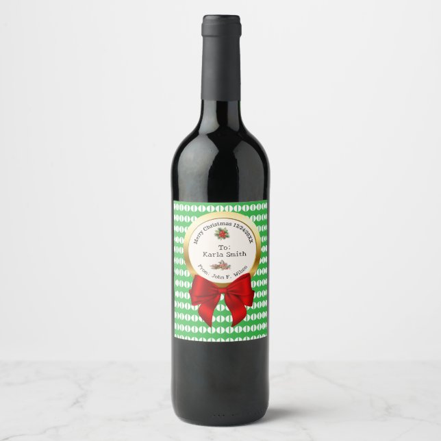 XMAS GIFT BAG green & red numbers editable Weinetikett (Vorderseite)