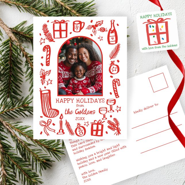 Xmas Gift Doodle CHRISTMAS Holiday To From Label Quadratischer Aufkleber (Xmas Gift Doodle CHRISTMAS Holiday To From Label Sticker and matching postcard
)