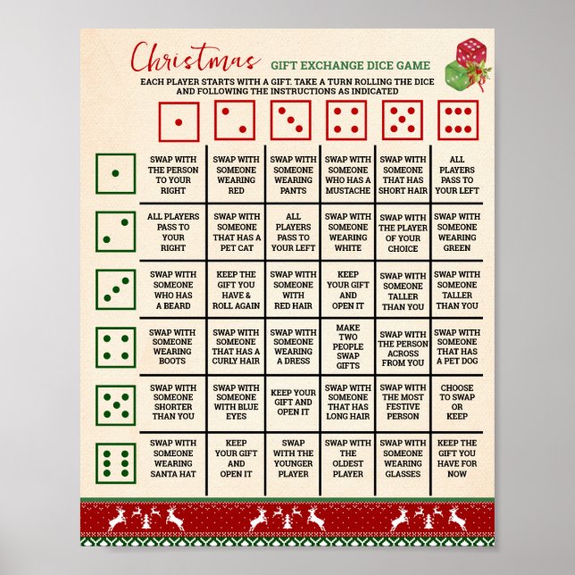 Xmas Gift Exchange Roll Dice Game Ugly Sweater Poster (Vorne)
