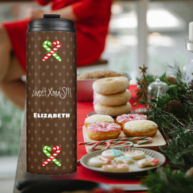 XmaS Gingerbread Pals-Candy Cane Benutzerdefiniert Thermosbecher (Add a cute warm touch for your Christmas beverages.)