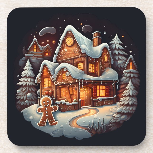 Xmas Gingerbrot-Herrenhaus Getränkeuntersetzer (Vorderseite)