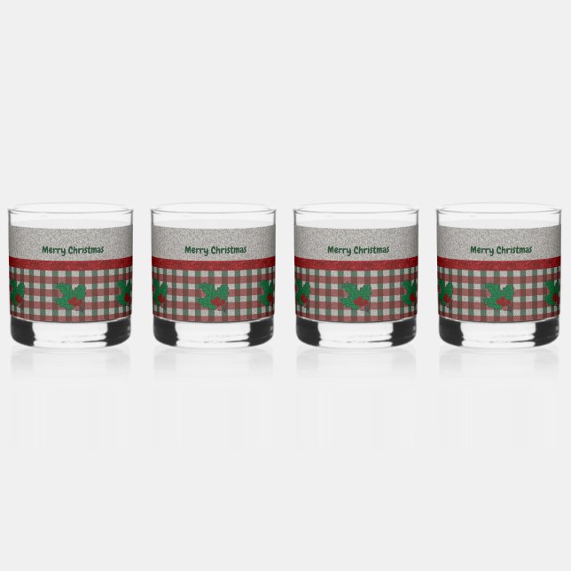 Xmas Gingham 1940 - Personalisiertes Set von 4 Jah Whiskyglas (Vorderseite)