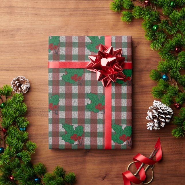 Xmas Gingham Wrapping Paper der 40er Jahre Geschenkpapier (Feiertagsgeschenk)