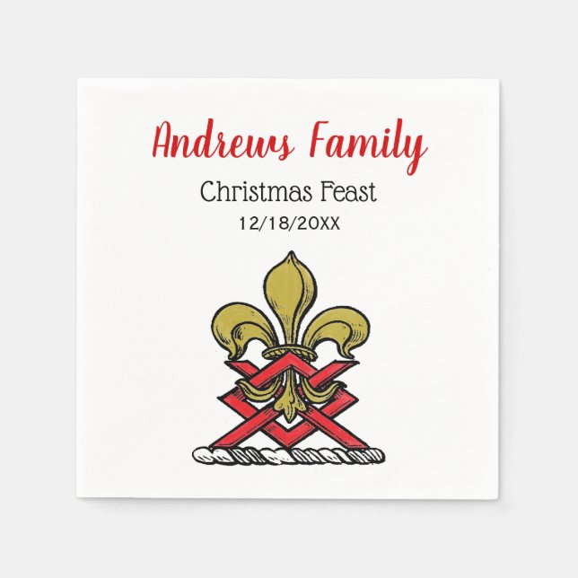 Xmas Gold Red Heraldic Wappen Lilie Emblem Serviette (Vorderseite)