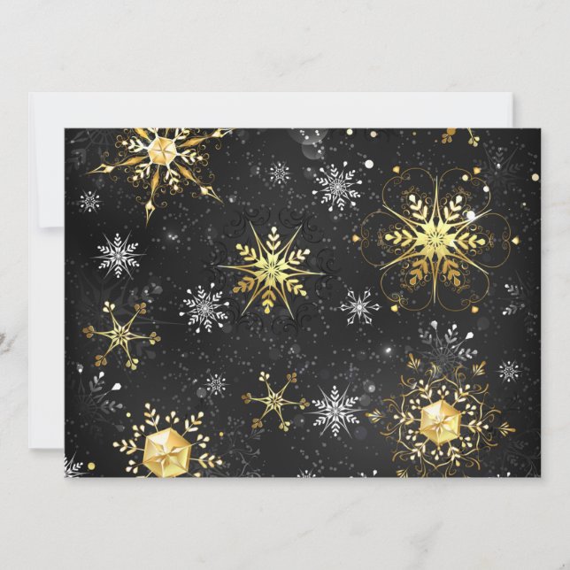 Xmas Golden Snowflakes on Black Background Einladung (Vorderseite)
