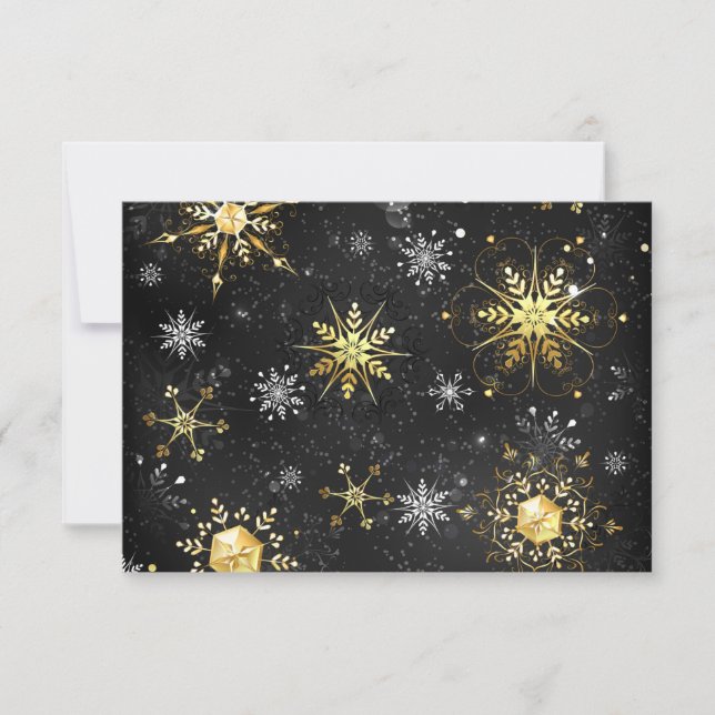 Xmas Golden Snowflakes on Black Background RSVP Karte (Vorderseite)