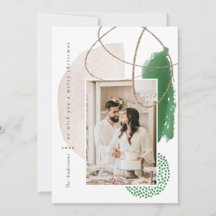 Xmas Green Modern Geometric Foto Holiday Card Feiertagskarte