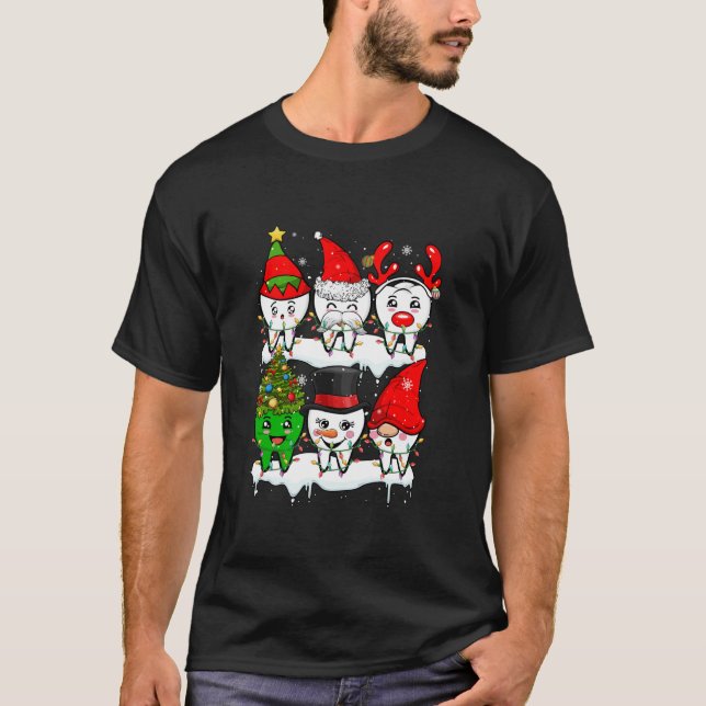 Xmas Group Santa Reindeer Elf Teeth Dentist Job De T-Shirt (Vorderseite)