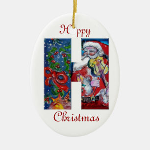 XMAS H SCHREIBEN /SANTA CLAUS MIT VIOLIN MONOGRAMM KERAMIKORNAMENT